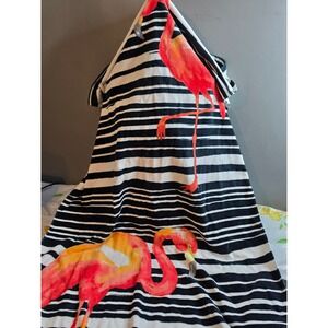 Nicole Miller Home Flamingo Beach Towel Black White Striped 100% Cotton 60x34
